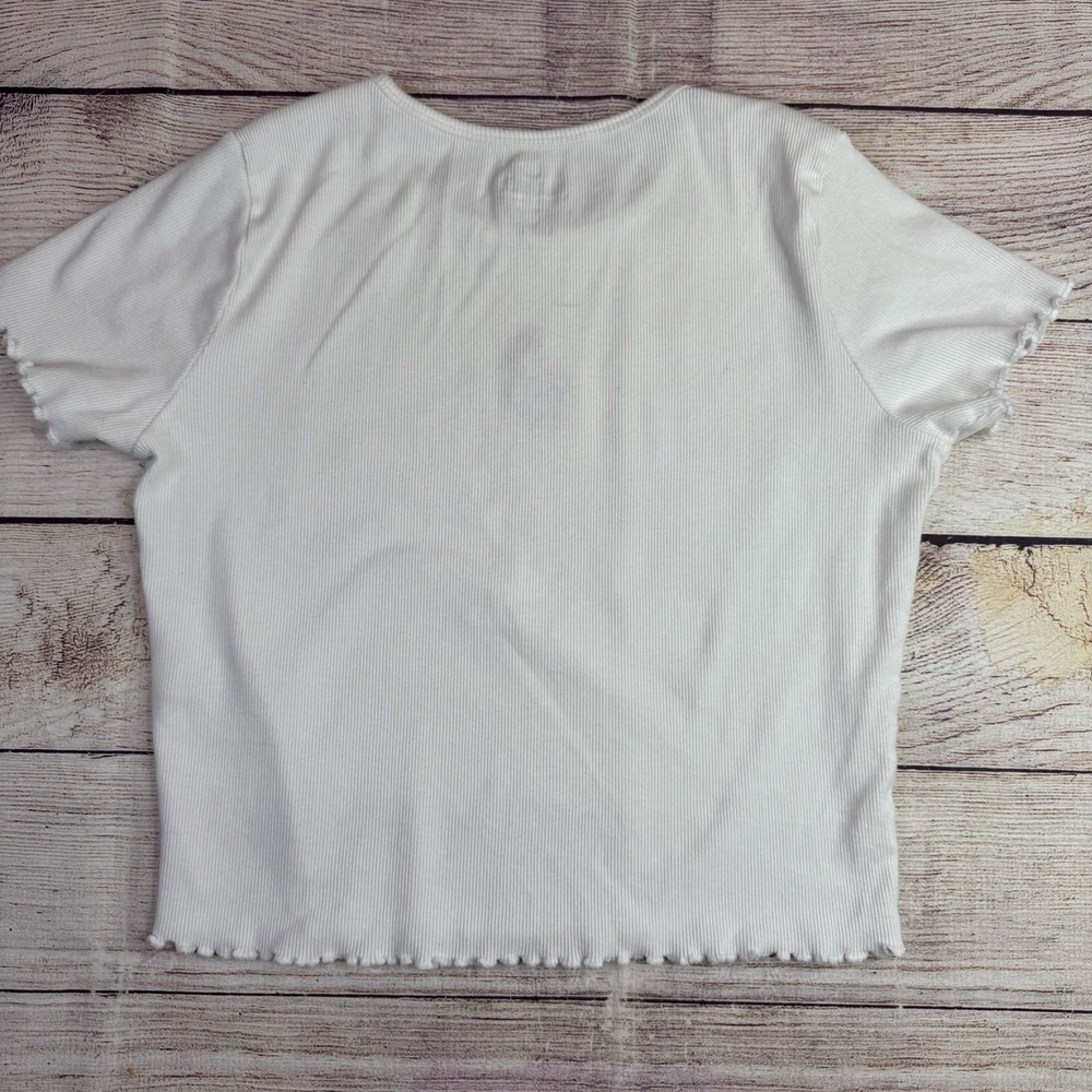 Hollister White Baby‎ Tee Red Dragon Embroidery Ribbed Stretch Top M Y2K Style - Picture 8 of 8